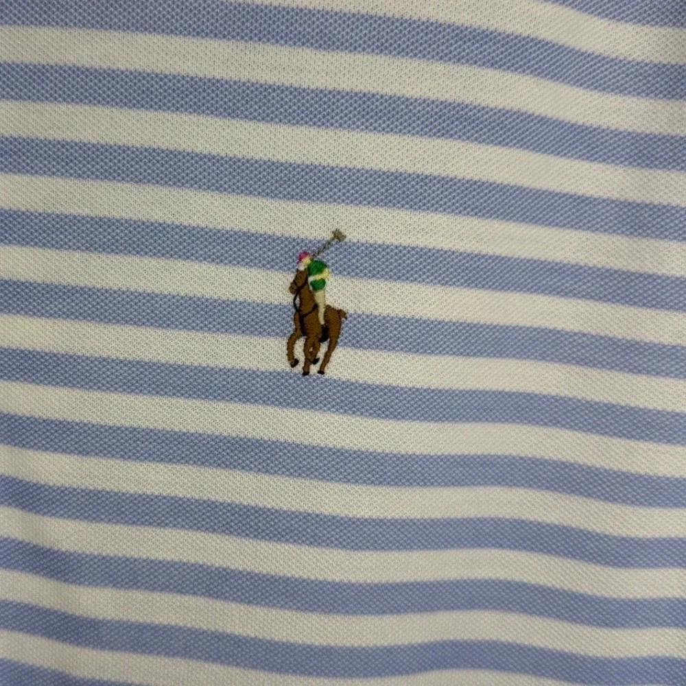 Ralph Lauren Knit Oxford Polo Shirt Mens XL Blue White Striped Short Sleeve